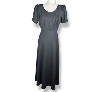 Vintage 90s Black Maxi‎ Dress Womens Size 7 8 Twee Academia Demure Modest USA